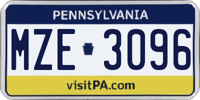 PA license plate MZE3096