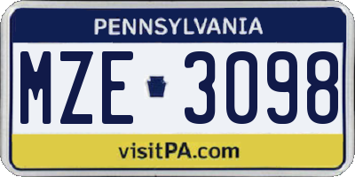PA license plate MZE3098