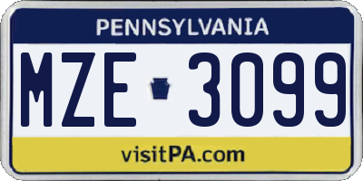 PA license plate MZE3099