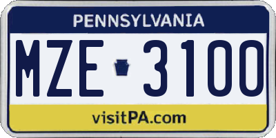 PA license plate MZE3100