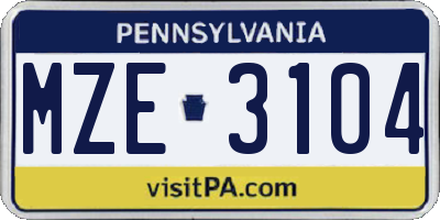 PA license plate MZE3104