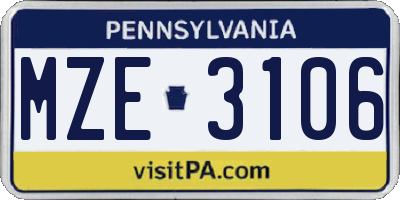 PA license plate MZE3106