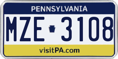 PA license plate MZE3108