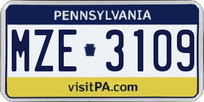 PA license plate MZE3109