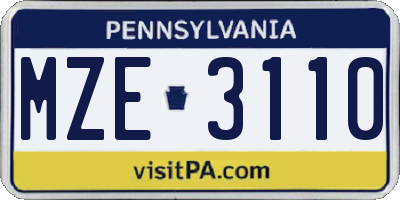 PA license plate MZE3110