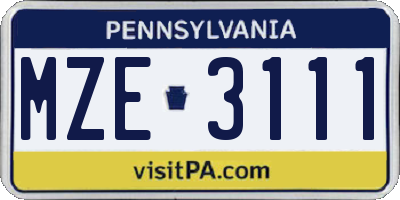 PA license plate MZE3111