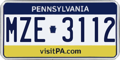 PA license plate MZE3112