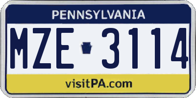 PA license plate MZE3114