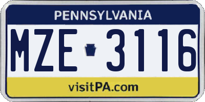 PA license plate MZE3116