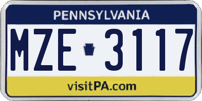 PA license plate MZE3117