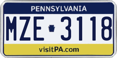 PA license plate MZE3118