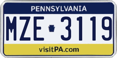 PA license plate MZE3119