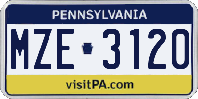 PA license plate MZE3120