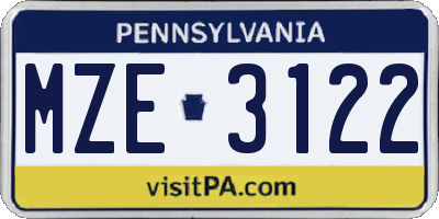 PA license plate MZE3122