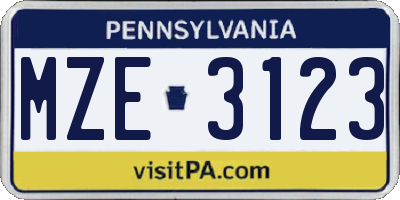 PA license plate MZE3123