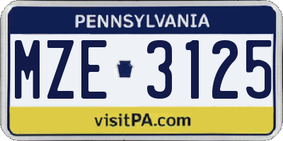 PA license plate MZE3125