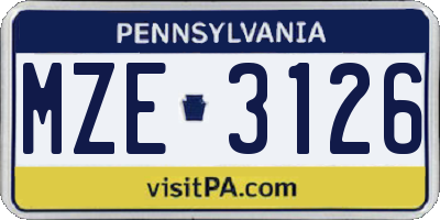 PA license plate MZE3126