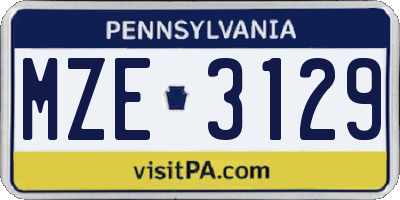 PA license plate MZE3129