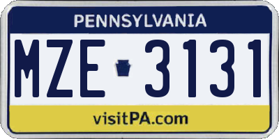 PA license plate MZE3131