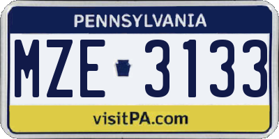 PA license plate MZE3133