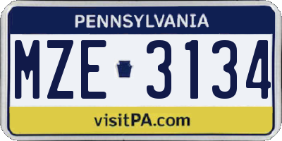 PA license plate MZE3134