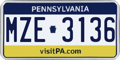 PA license plate MZE3136
