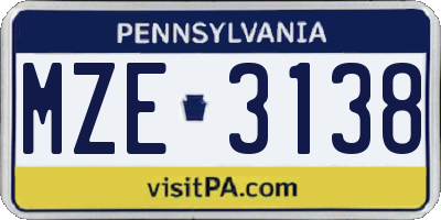 PA license plate MZE3138