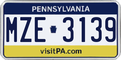 PA license plate MZE3139