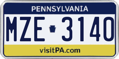 PA license plate MZE3140