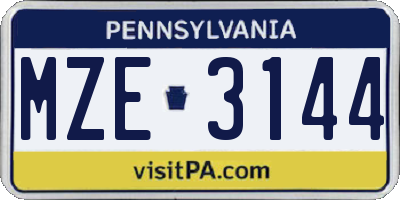 PA license plate MZE3144