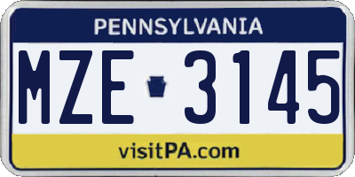PA license plate MZE3145