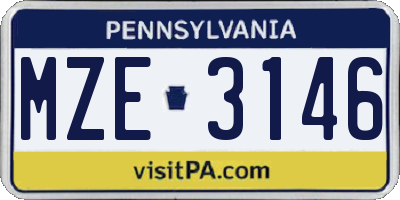 PA license plate MZE3146