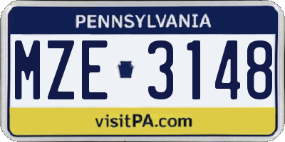 PA license plate MZE3148