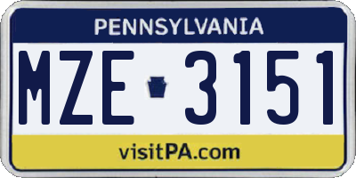 PA license plate MZE3151