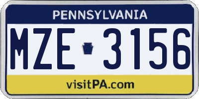 PA license plate MZE3156