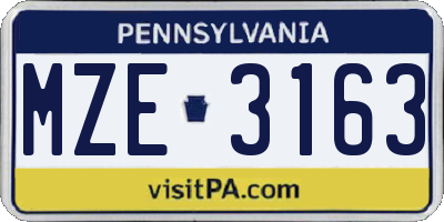 PA license plate MZE3163
