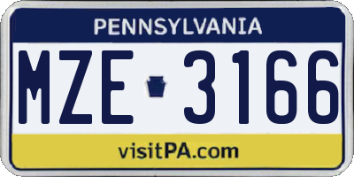 PA license plate MZE3166