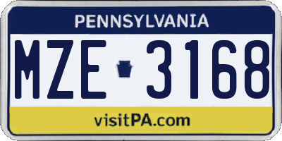 PA license plate MZE3168
