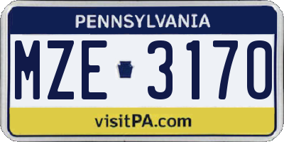 PA license plate MZE3170