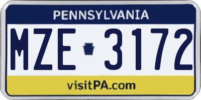 PA license plate MZE3172