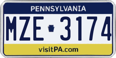 PA license plate MZE3174
