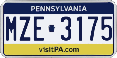 PA license plate MZE3175