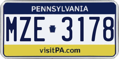 PA license plate MZE3178