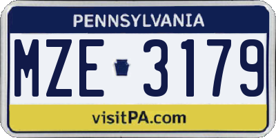PA license plate MZE3179