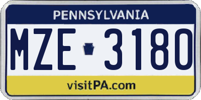 PA license plate MZE3180