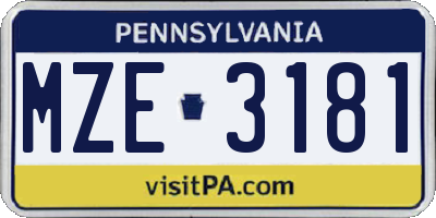 PA license plate MZE3181