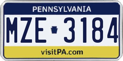 PA license plate MZE3184