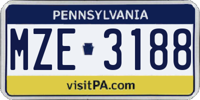PA license plate MZE3188
