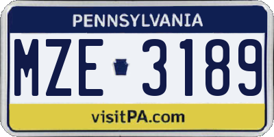 PA license plate MZE3189
