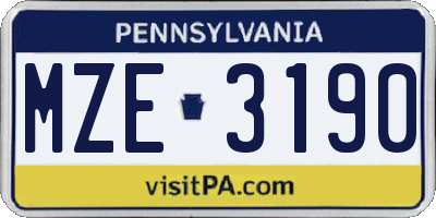 PA license plate MZE3190